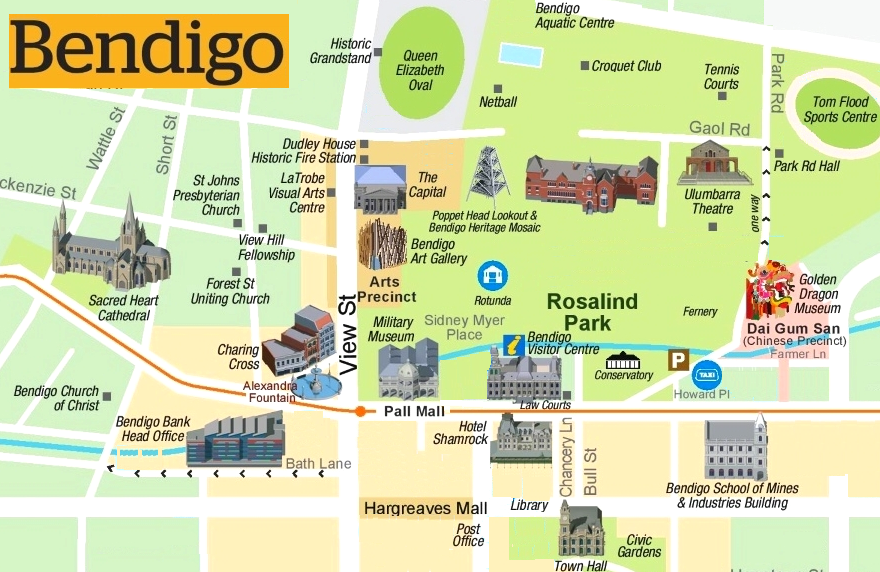 Bendigo sightseeing map inner city