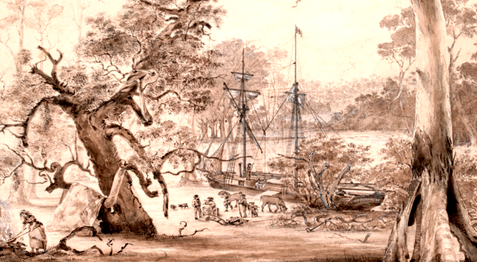 Ship Of Fawkner Landing - Painting