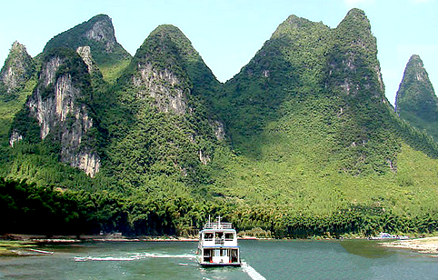 Landscape mountains and ship