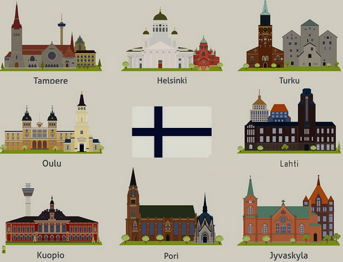 Finland cartoon main cities