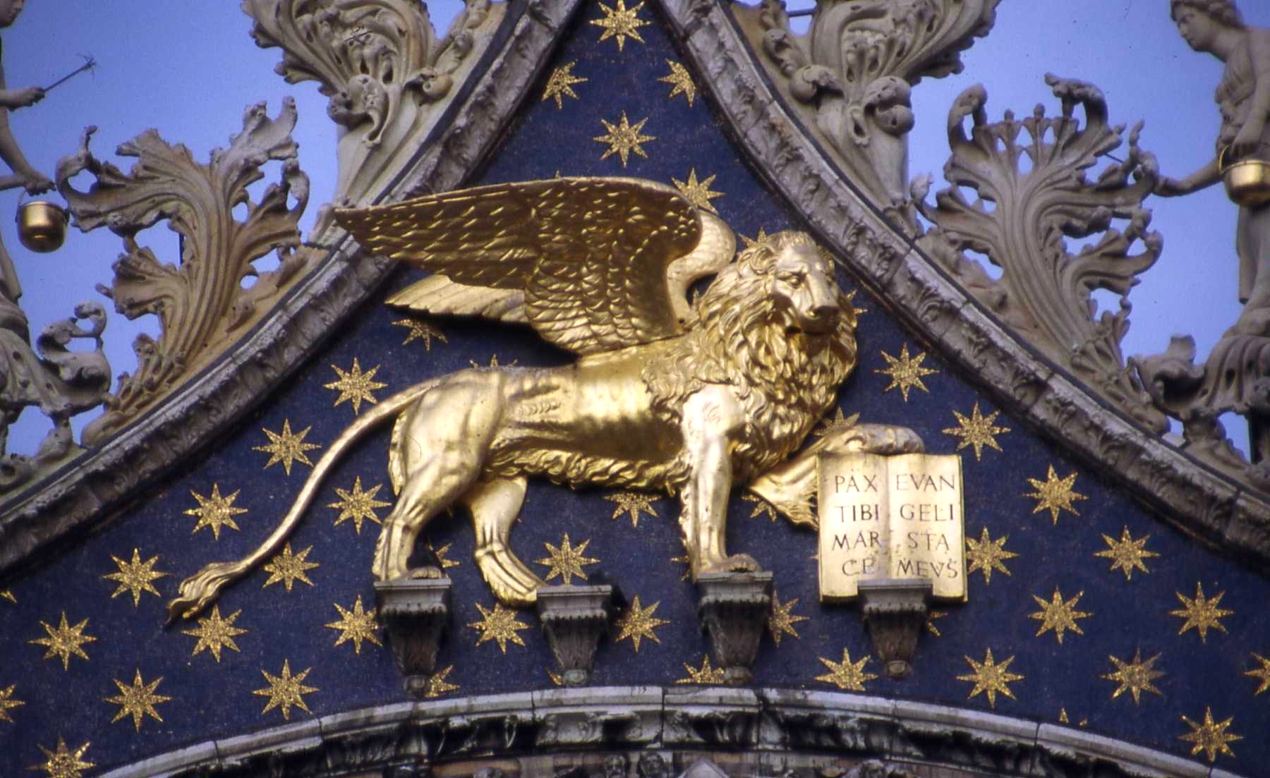 Symbolic lion on blue ground