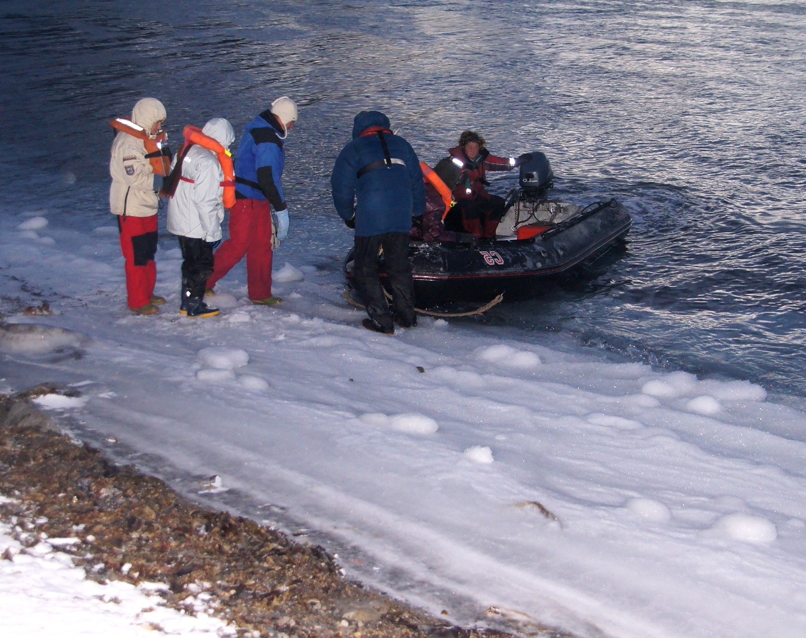 Entering the dinghy after land excursion